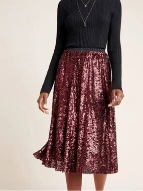 Anthropologie Maeve Orelans red sequin skirt.